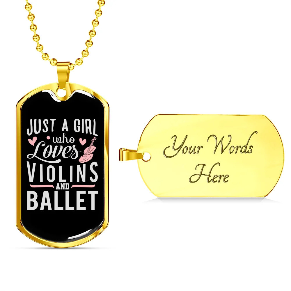 Musician Necklace Violinist Ballet Personalized Engraved Gold Dog Tag Necklace